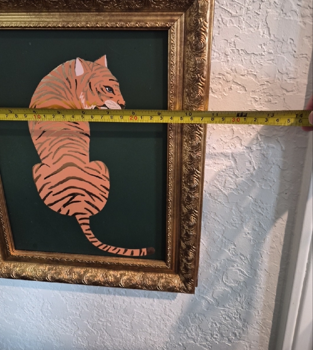 Framed Tiger Silhouette Wall Art - Orange Gold Green 11" X 13.5" - Picture 5 of 6